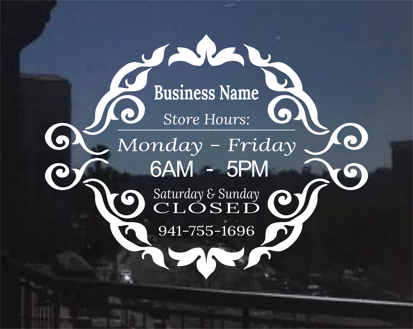 Custom Store Hours Vinyl Window Decal