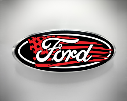 American Flag Ford Emblem Overlay Vinyl Decal Front and Rear Only